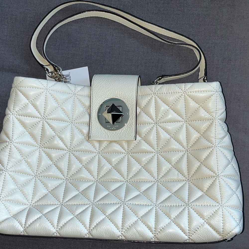 Kate Spade Creamy Off White Quilted Shoulder Bag with Metal Clasp